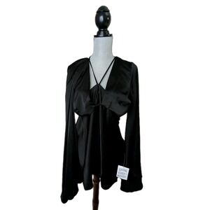 ASOS Design Satin Backless Top Women 8 Black Bell Sleeve Whimsigoth Fairy